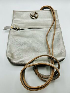EILEEN FISHER Leather Gypsum Mini Backpack | Metallic Gray | Never Used NEW